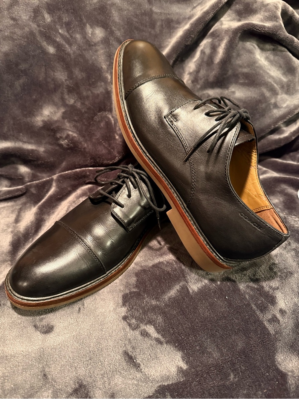Coach Black Leather Cap-Toe Derby with Tan Welt
